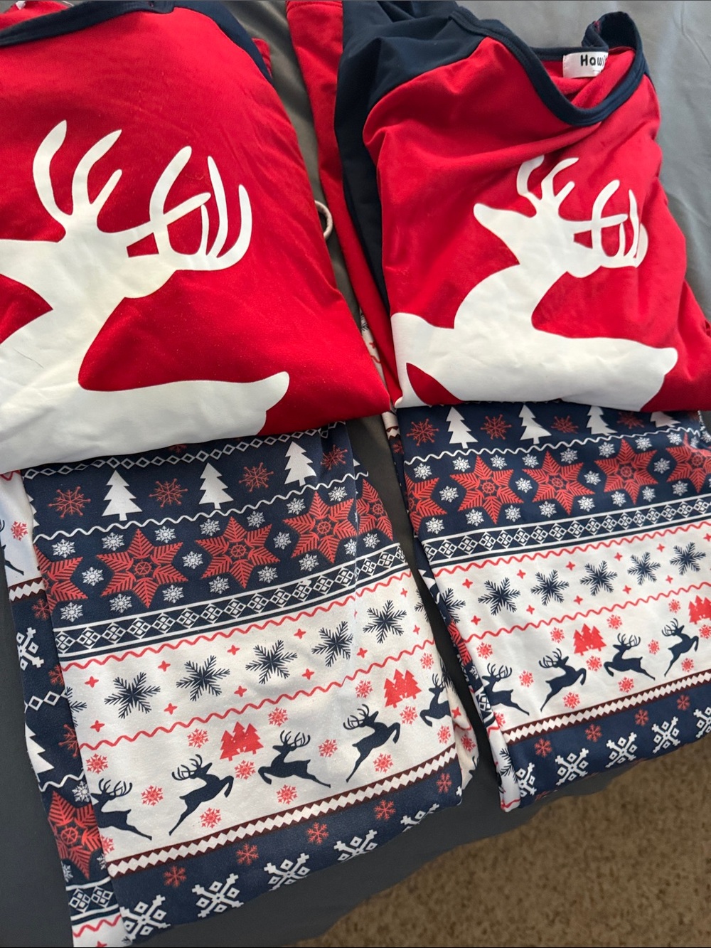 2 pair- Holiday Reindeer Ladies Pajama Set - Red & Navy
